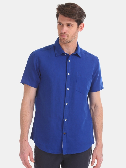 

AD By Arvind Men Blue Slim Fit Solid Casual Shirt
