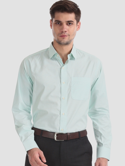 

AD By Arvind Men Sea Green Regular Fit Self Design Formal Shirt