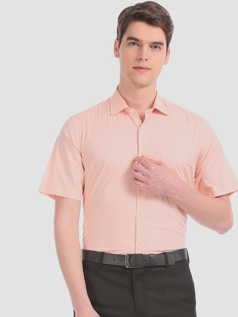 

AD By Arvind Men Peach-Coloured Regular Fit Solid Formal Shirt