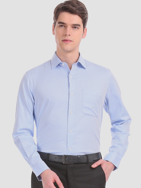 

AD By Arvind Men Blue Regular Fit Self Design Formal Shirt