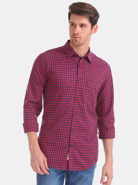 

AD By Arvind Men Red & Navy Blue Slim Fit Checked Casual Shirt