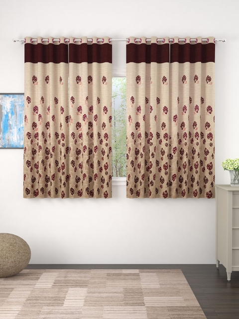 

Story@home Set of 4 Beige & Burgundy Premium Jacquard 350GSM Room Darkening Eyelet Window Curtains