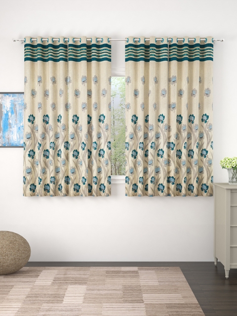 

Story@home Set of 4 Cream-Coloured & Teal Green Floral Jacquard Pattern Window Curtains