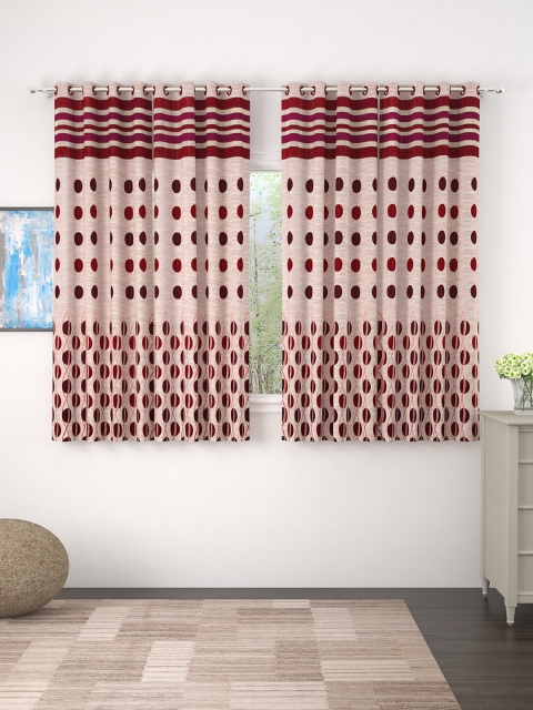 

Story@home Set of 4 Beige & Maroon Premium Jacquard 350GSM Room Darkening Eyelet Window Curtains