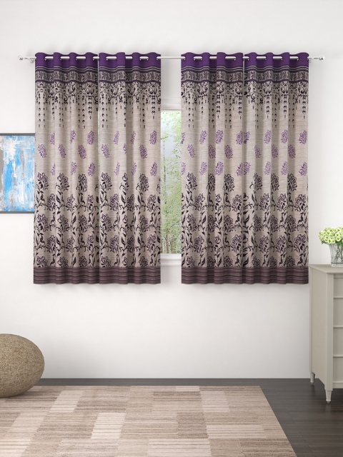 

Story@home Set of 4 Beige & Purple Premium Jacquard 350GSM Room Darkening Eyelet Window Curtains