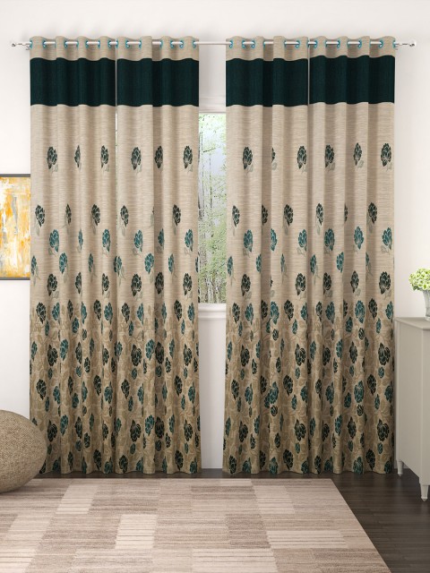 

Story@home Set of 4 Beige & Green Floral Pattern Long Door Curtains