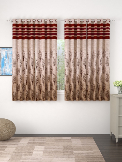 

Story@home Set of 4 Beige & Rust Red Jacquard Window Curtains