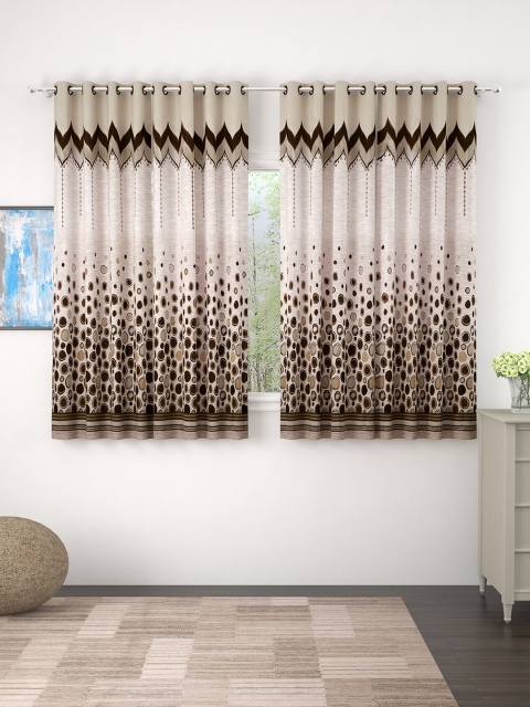 

Story@home Set of 4 Beige & Brown Premium Jacquard 350GSM Room Darkening Eyelet Window Curtains