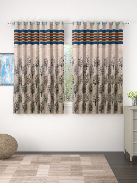 

Story@home Beige & Teal Blue Set of 4 Printed Window Curtains