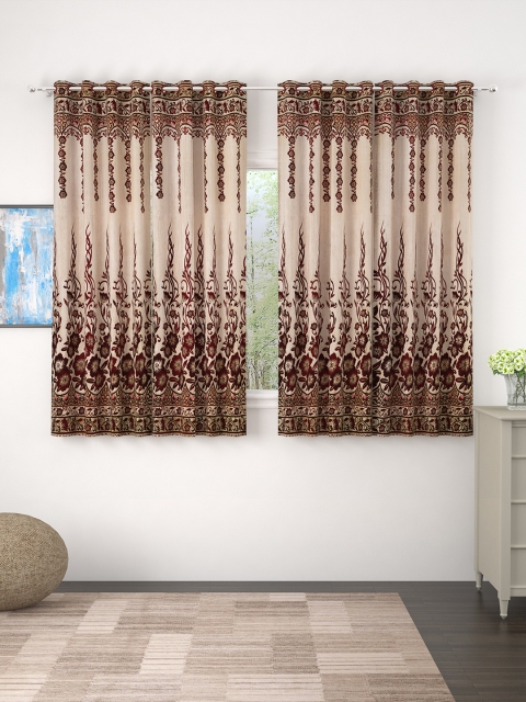 

Story@home Set of 4 Beige & Burgundy Floral Print Window Curtains