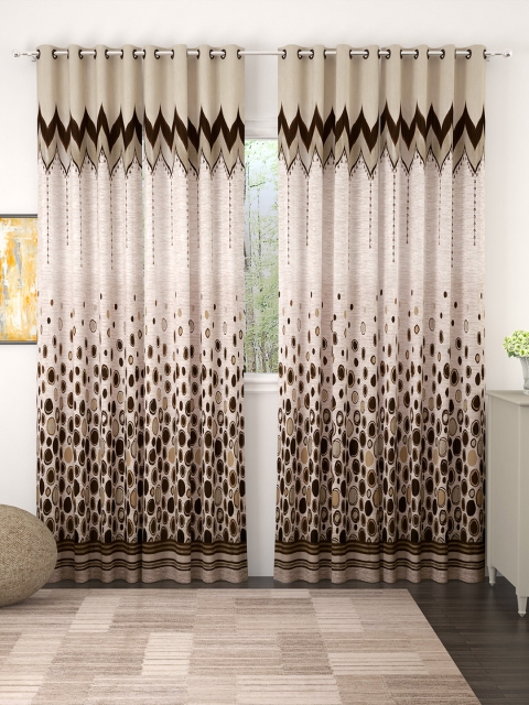 

Story@home Set of 4 Beige & Brown Geometric Print Long Door Curtains