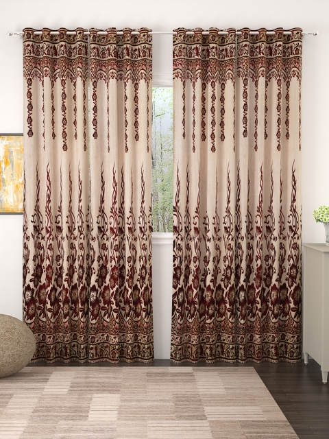 

Story@home Set of 4 Beige & Burgundy Floral Print Door Curtains