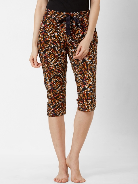 

Sweet Dreams Women Black & Rust Orange Slim Fit Printed Lounge Capris