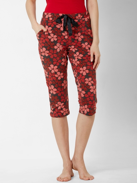 

Sweet Dreams Women Maroon & Pink Slim Fit Floral Print Lounge Capris