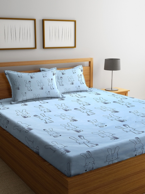 

DREAM WEAVERZ Blue & Black Cartoon Characters 250 TC Cotton 1 Queen Bedsheet with 2 Pillow Covers