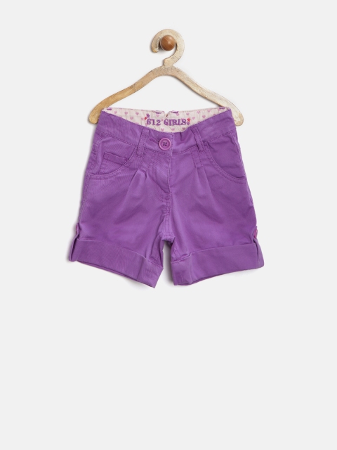 

612 League Girls Purple Solid Pleated Shorts