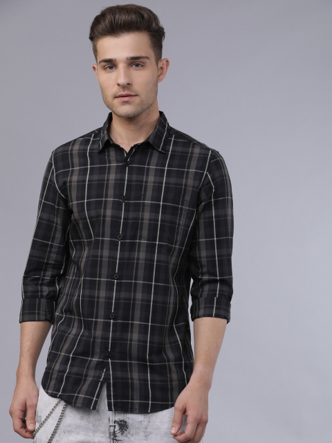 

HIGHLANDER Men Black & Grey Yarn Dyed Slim Fit Checked Casual Shirt