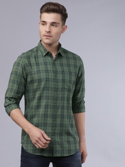 

HIGHLANDER Men Green & Navy Blue Yarn Dyed Slim Fit Checked Casual Shirt