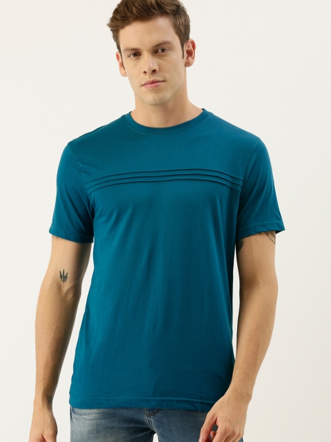 

ARISE Men Teal Blue Solid Round Neck T-shirt