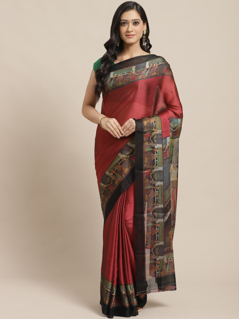 

Vipul Maroon & Black Solid Saree