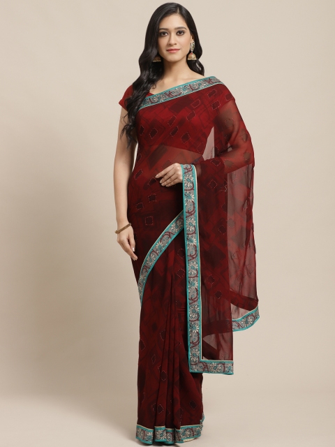 

Vipul Maroon Printed Stone Detail Saree