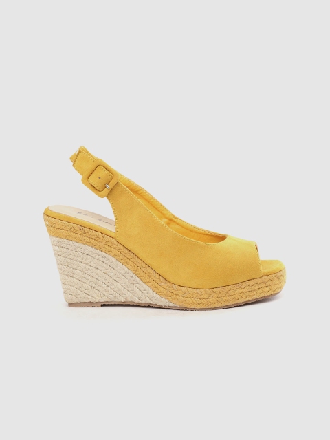 

Mast & Harbour Women Mustard Yellow Solid Espadrille Wedges