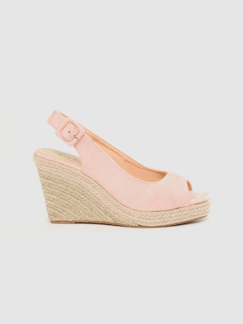 

Mast & Harbour Women Peach-Coloured Solid Open-Toe Wedges