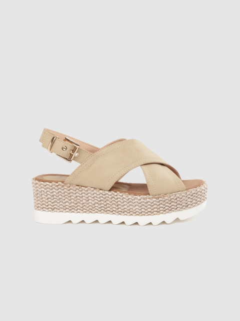 

Mast & Harbour Women Beige Solid Espadrille Flatforms