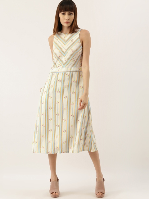 

AND Women White & Blue Striped A-Line Dress