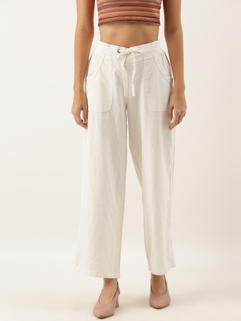 

AND Women White Flared Solid Parallel Trousers