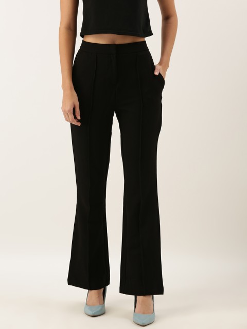 

AND Women Black Flared Solid Parallel Trousers