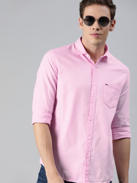 Men Pink Slim Fit Solid Casual Shirt