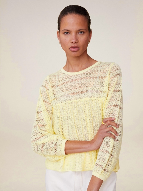 

MANGO Women Cream-Coloured Self Design Lace Top