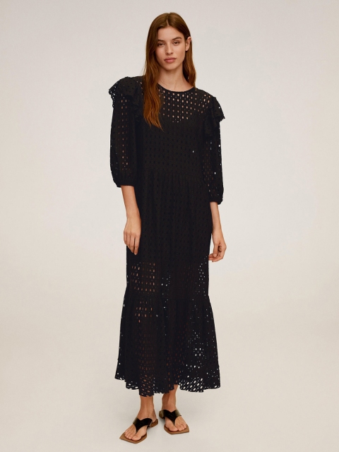 

MANGO Women Black Self Design Semi Sheer Maxi Dress