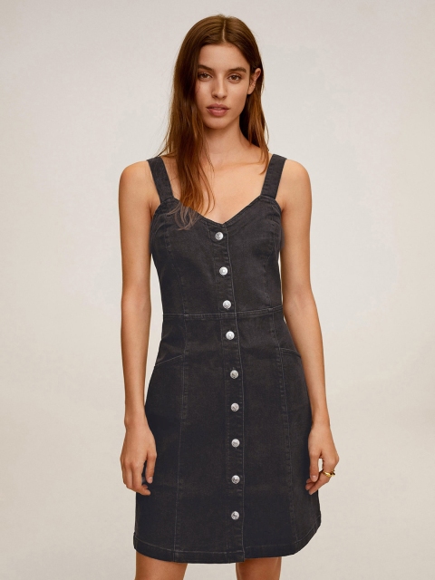 

MANGO Women Black Solid Pinafore Dress