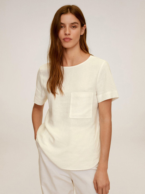

MANGO Women White Solid Round Neck T-shirt