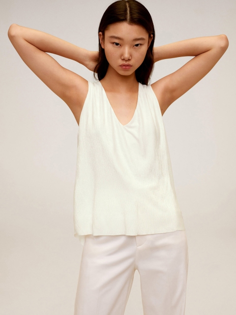 

MANGO Women White Solid Top With a Crushed Effect