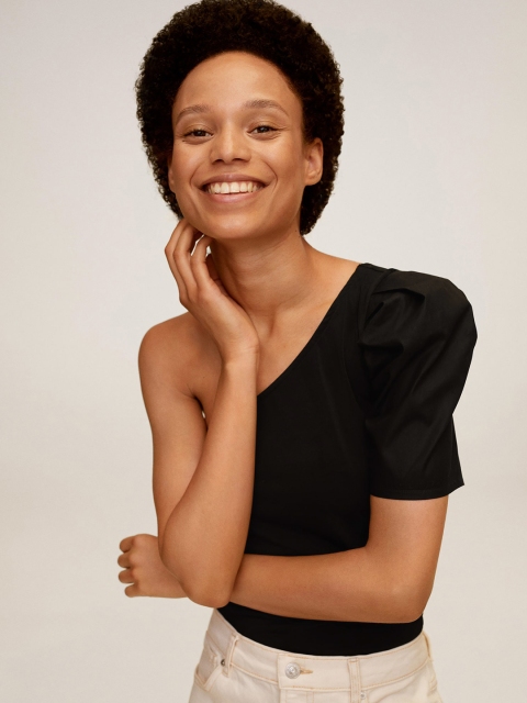 

MANGO Women Black Solid One-Shoulder Top