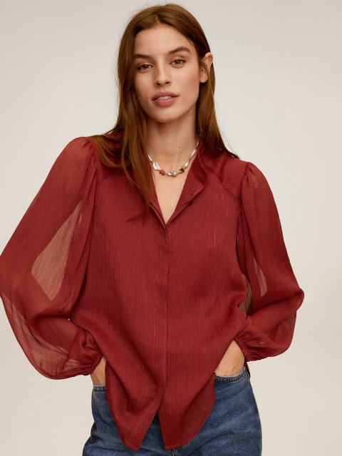 

MANGO Women Maroon Solid Shirt Style Semi-Sheer Top