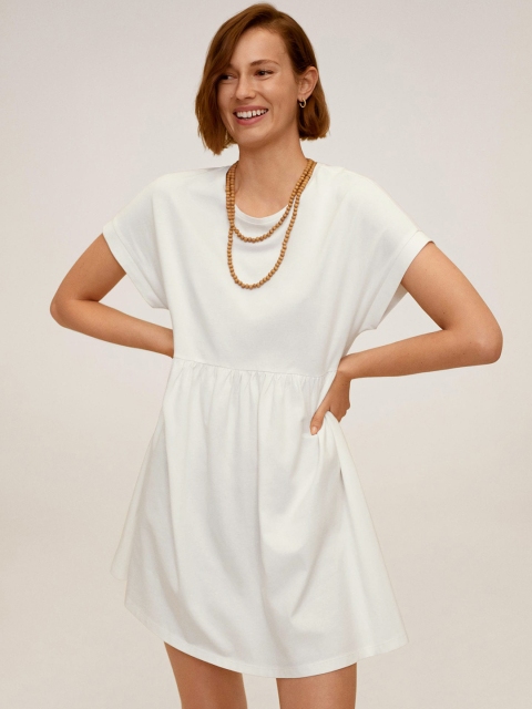 

MANGO Women White Solid A-Line Dress