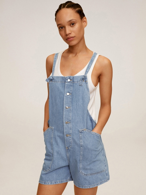 

MANGO Women Blue Solid Denim Playsuit