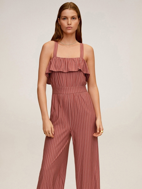 

MANGO Women Maroon & White Striped Culotte Jumpsuit