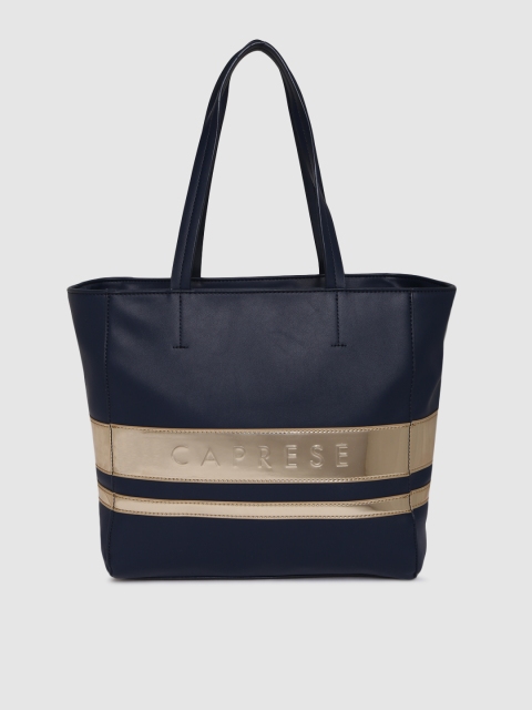 

Caprese Navy Blue & Gold-Toned Striped Shoulder Bag