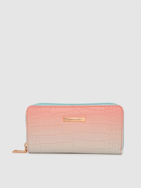 

Caprese Women Peach-Coloured & Turquoise Blue Ombre Croc Textured Zip Around Wallet