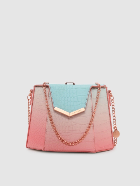 

Caprese Turquoise Blue & Pink Textured Clutch