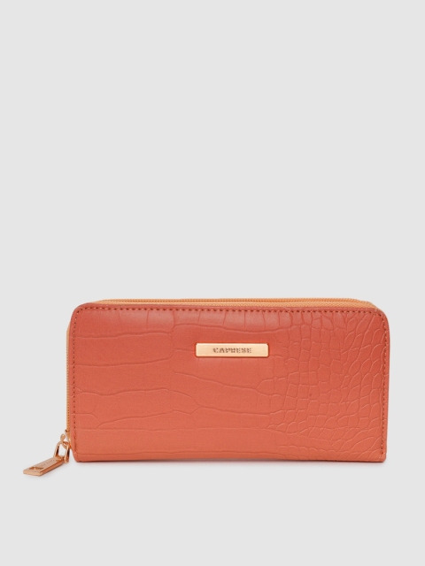 

Caprese Women Peach-Coloured Ombre Croc Textured Zip Around Wallet