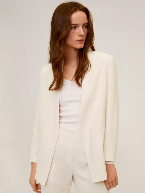 

MANGO Women Cream-Coloured Solid Regular Fit Open Front Casual Blazer