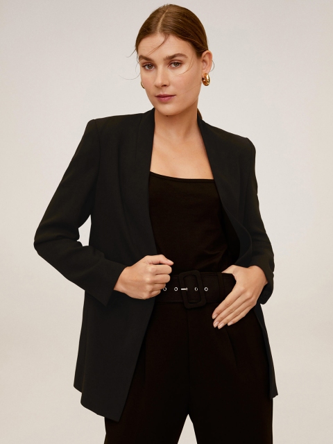 

MANGO Women Black Solid Regular Fit Open Front Casual Blazer