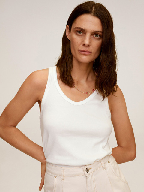 

MANGO Women White Solid Tank Top