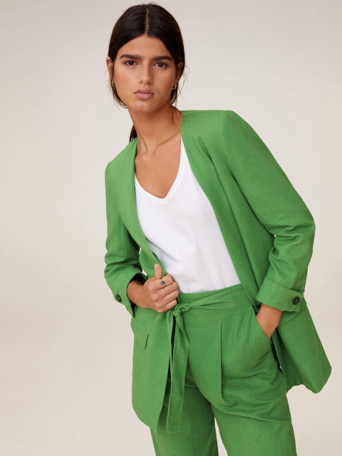 

MANGO Woman Green Solid Single-Breasted Casual Blazer